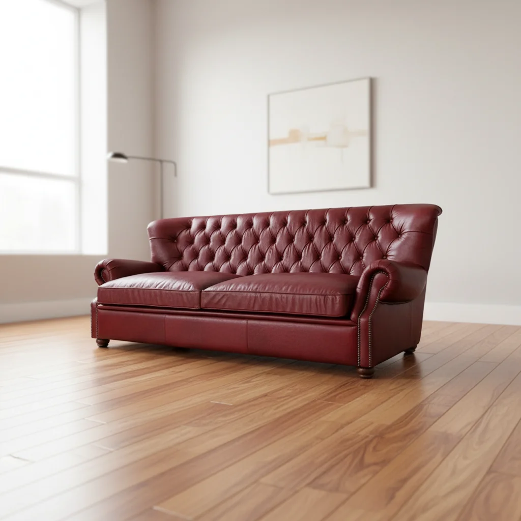 Hotel Furniture Leather Sofa Set Oxblood Red Genuine Leather Chesterfield Midcentury High Quality Tufted Antique Living Room - Image 5