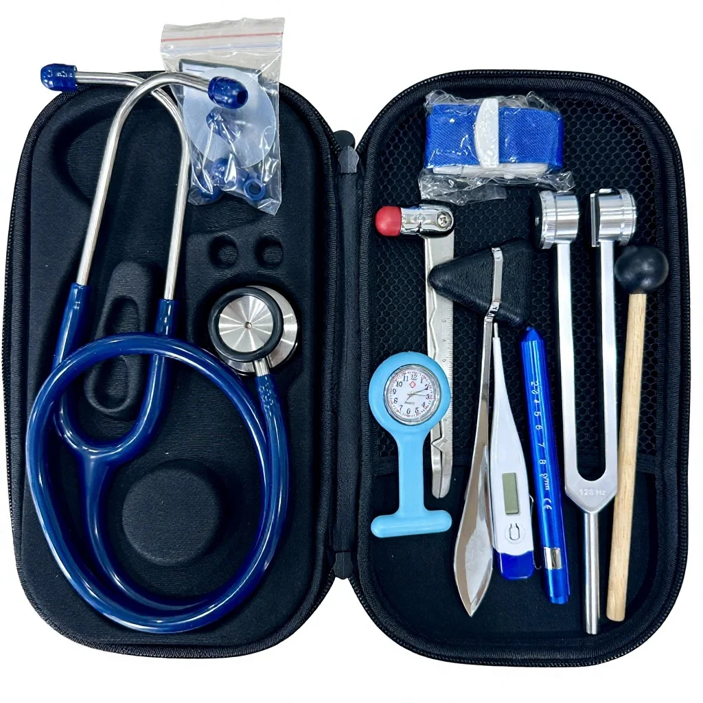 Professional Medical Diagnostic Set Luxury Cardiology Stethoscope Kit Reflex Hammer Tuning Fork Penlight EVA Case CE Certified - Image 3