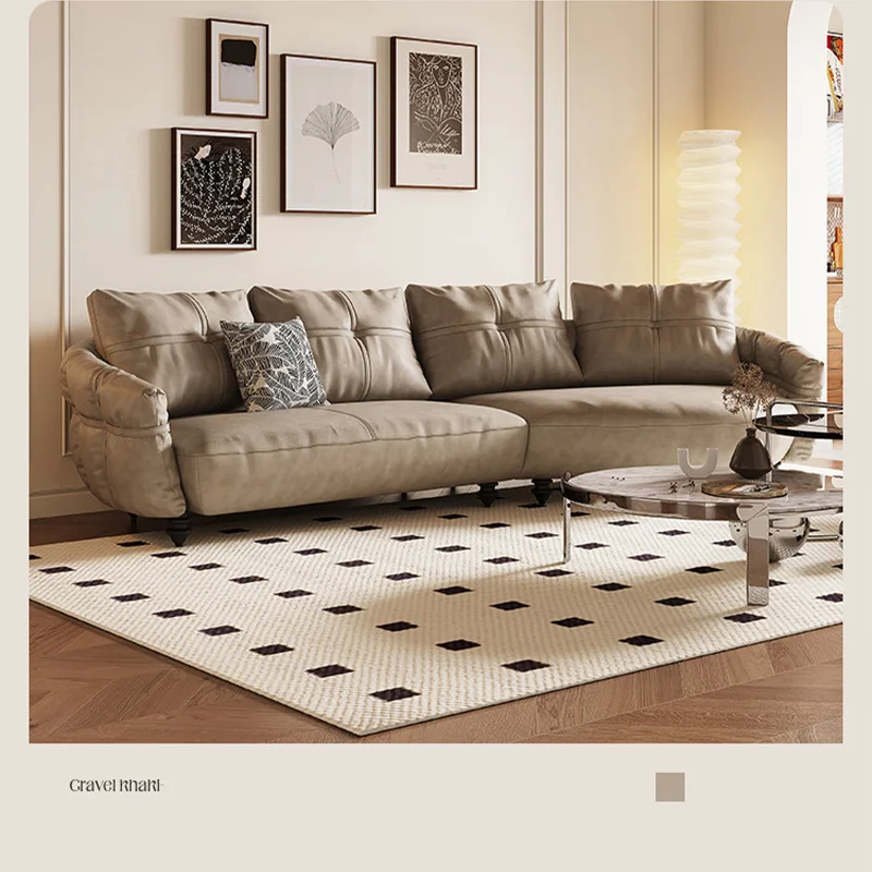 Antnovelty French Minimalist Leather Sofa With Curved Retro Top Layer Cowhide Living Room Sofa Set for Living Room - Image 4
