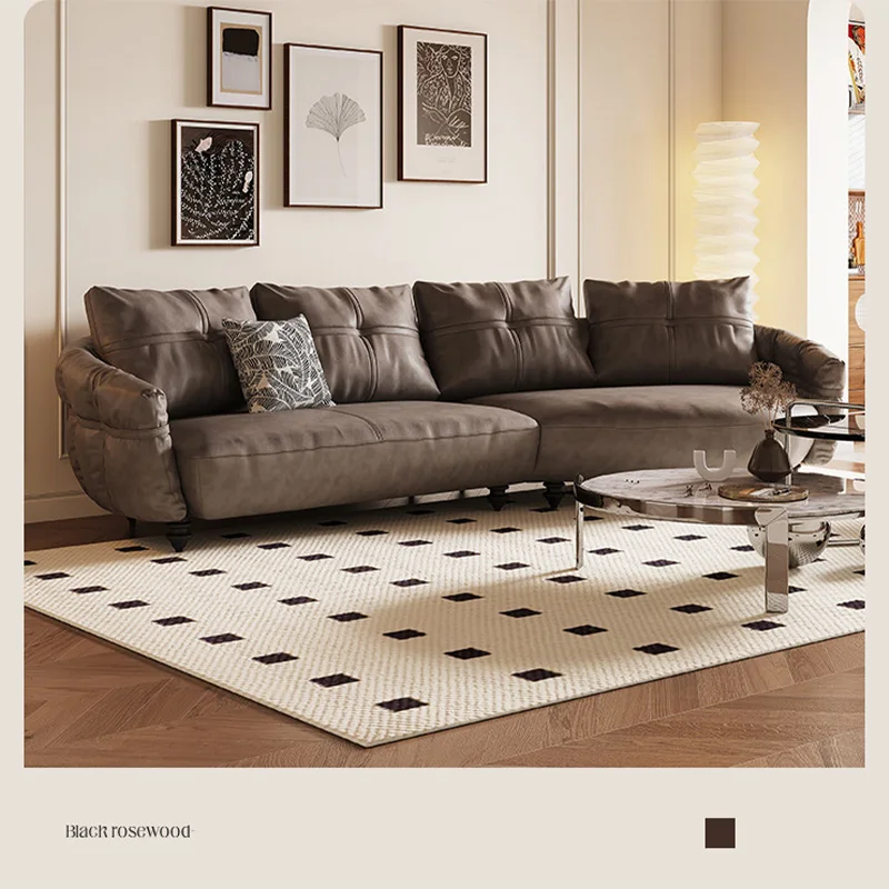 Antnovelty French Minimalist Leather Sofa With Curved Retro Top Layer Cowhide Living Room Sofa Set for Living Room - Image 6