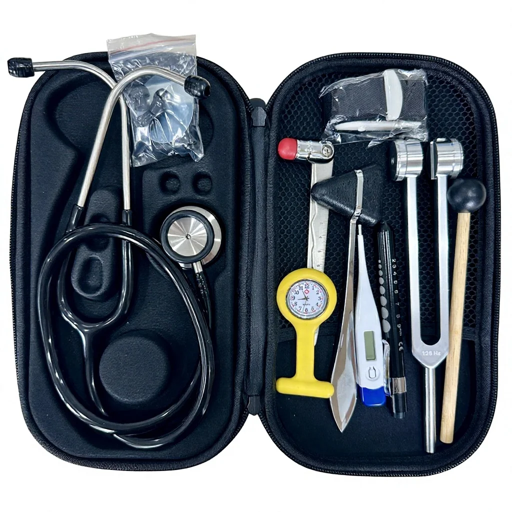 Professional Medical Diagnostic Set Luxury Cardiology Stethoscope Kit Reflex Hammer Tuning Fork Penlight EVA Case CE Certified - Image 2