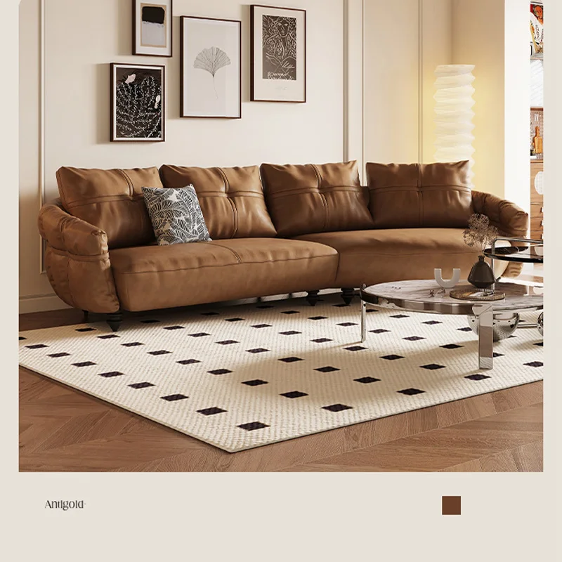 Antnovelty French Minimalist Leather Sofa With Curved Retro Top Layer Cowhide Living Room Sofa Set for Living Room - Image 3