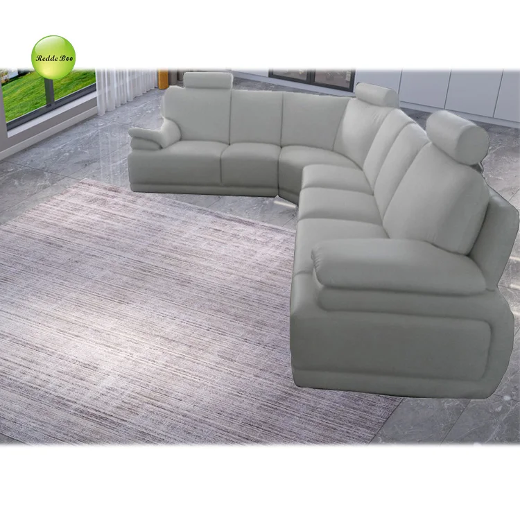 Luxury Design Genuine Leather Large Size Leisure L-shape Corner Sofa Sets with Wooden Frame for Villa Furniture - Image 2