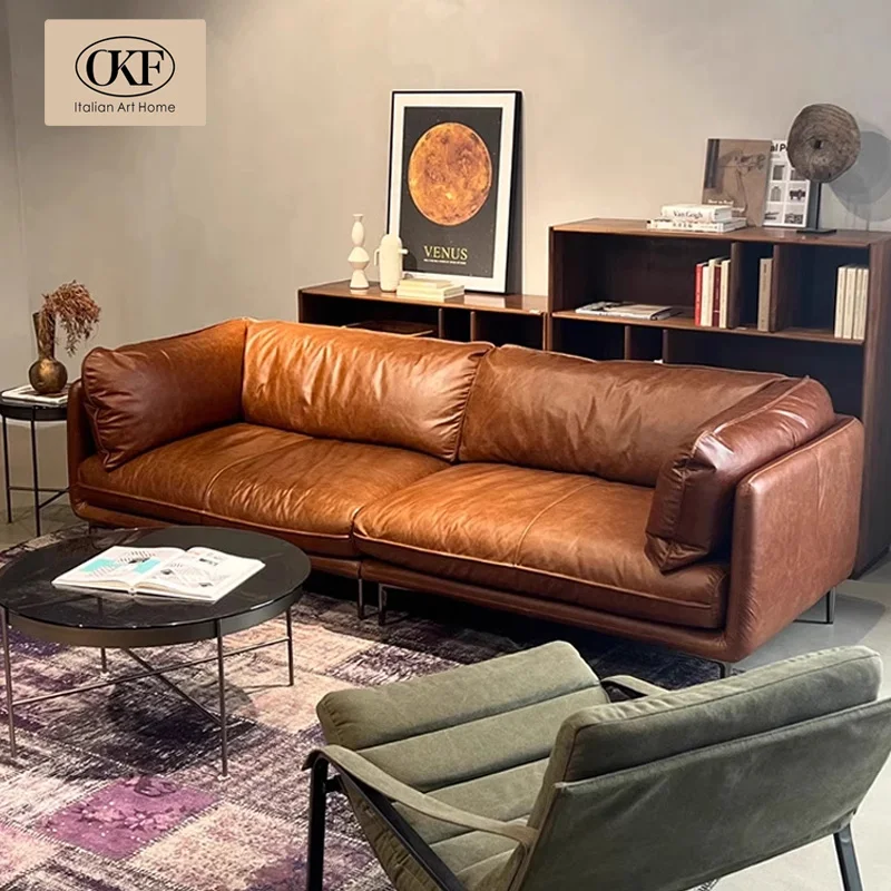 L-shaped Luxury Chesterfield French Genuine Leather Modern Sofa Set with Solid Wood Frame for Living Room - Image 2