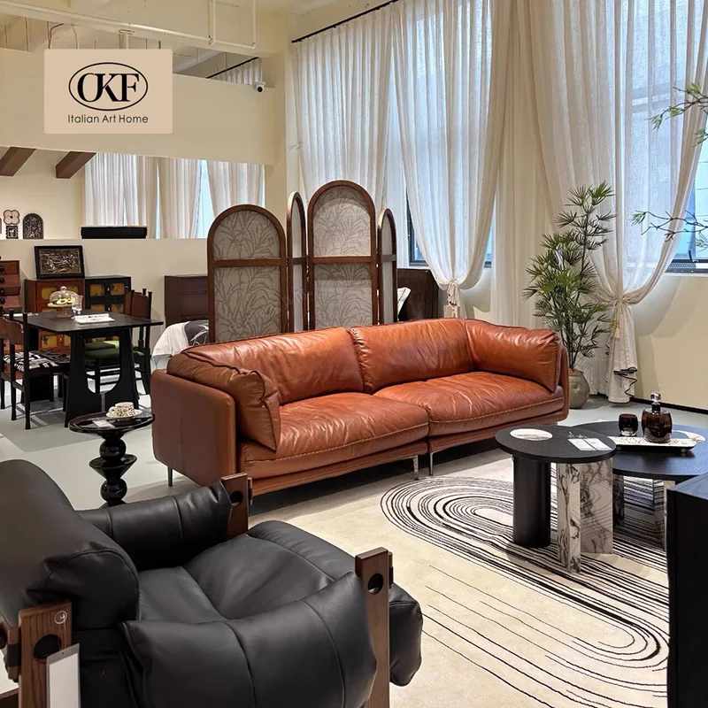 L-shaped Luxury Chesterfield French Genuine Leather Modern Sofa Set with Solid Wood Frame for Living Room - Image 3