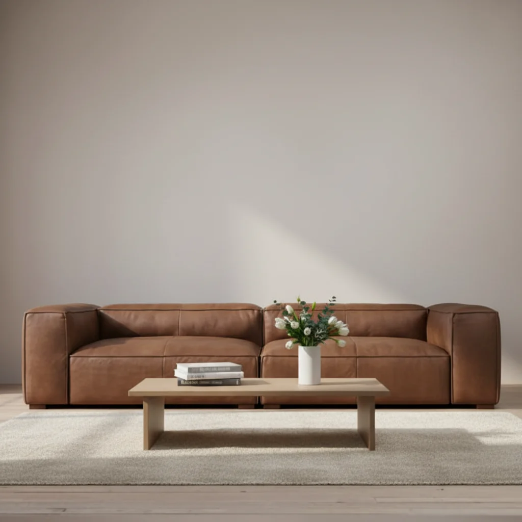 Genuine Leather Villa Basement Living Room Sofa Set America Cloud Sofa Brown Bespoke Luxury Vintage Midcentury Sectional Lounge - Image 2