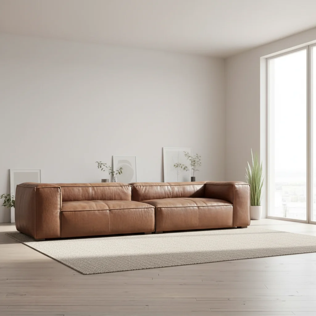 Genuine Leather Villa Basement Living Room Sofa Set America Cloud Sofa Brown Bespoke Luxury Vintage Midcentury Sectional Lounge - Image 3