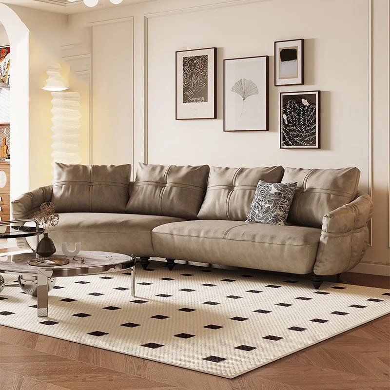 Antnovelty French Minimalist Leather Sofa With Curved Retro Top Layer Cowhide Living Room Sofa Set for Living Room - Image 5
