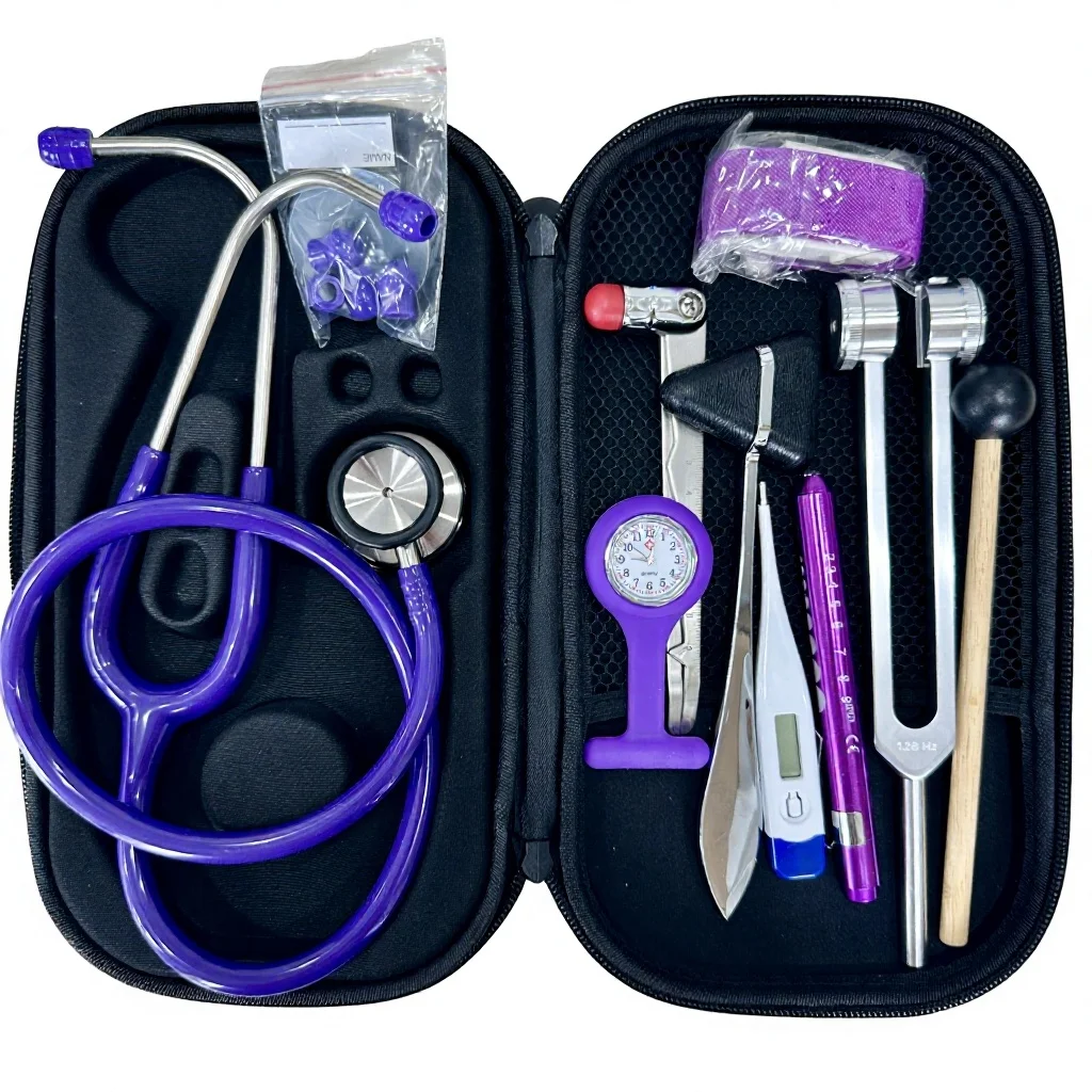 Professional Medical Diagnostic Set Luxury Cardiology Stethoscope Kit Reflex Hammer Tuning Fork Penlight EVA Case CE Certified - Image 4
